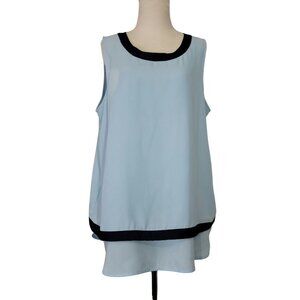 Pleione Womens Sleeveless Light Blue & Navy Trim Top - Size L